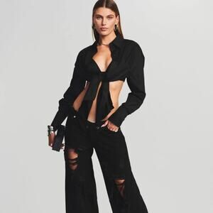 NEW Ser.O.Ya by Retrofete Lydia Open Back Button Down Bra Top in Black